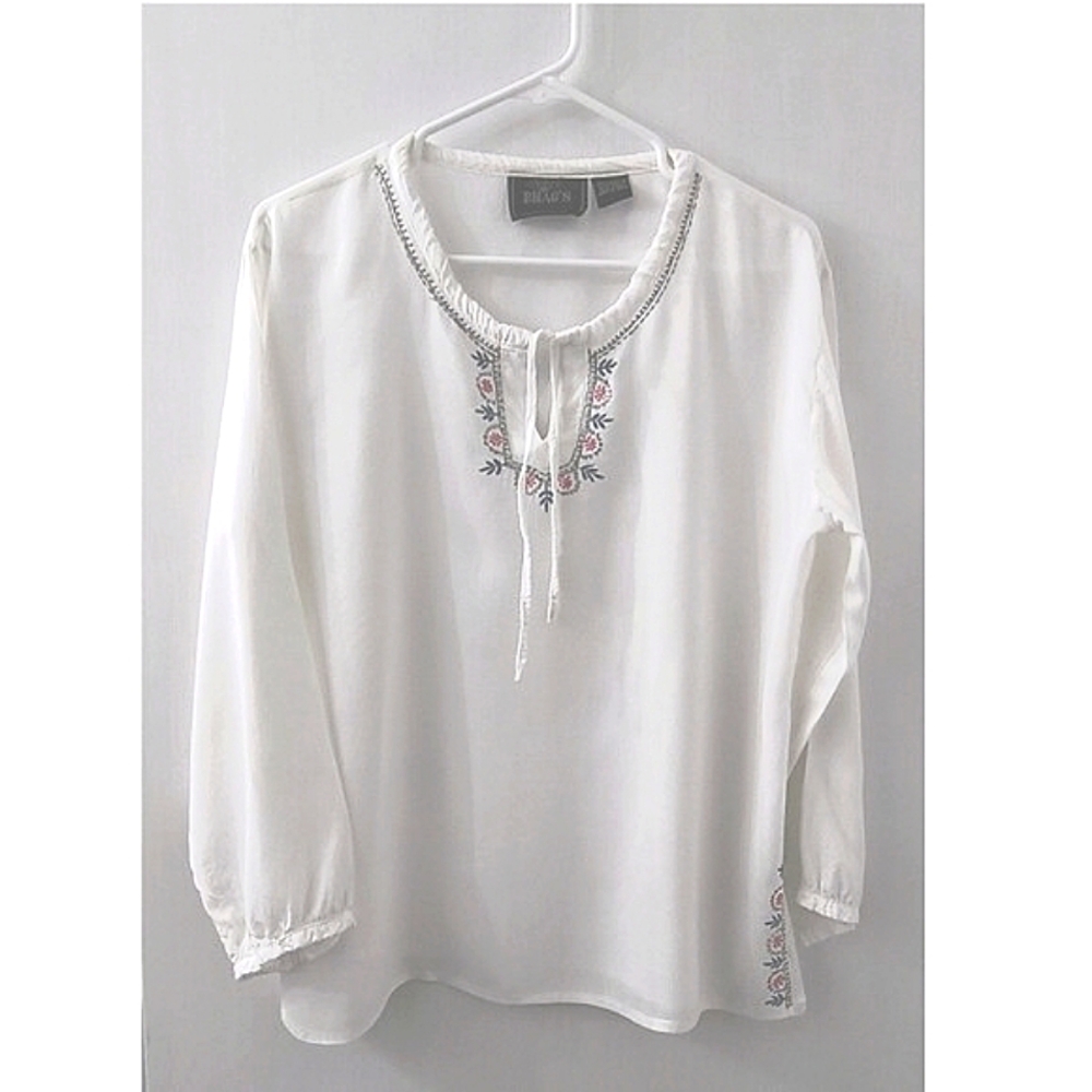 Vintage '99 Pier 1 Bhag's White Bohemian Hippie Peasant Blouse - Size Free (M-L)